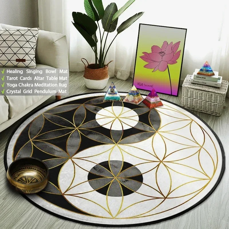 Yin Yang Taiji Round Rug Flowe - Acupressure Mat Set 评论和价格